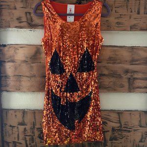 Delicious Orange Sequin Pumpkin Mini Dress
